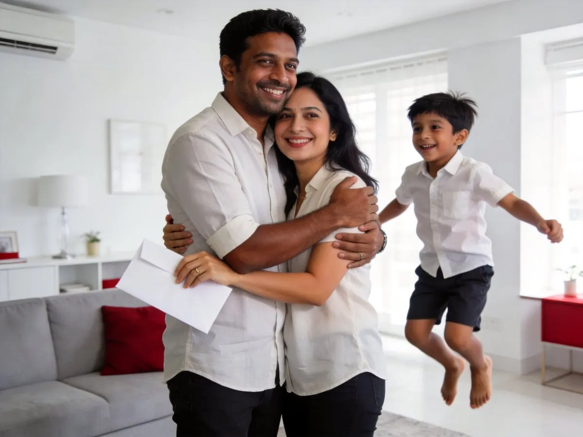 A family celebrating their PR approval