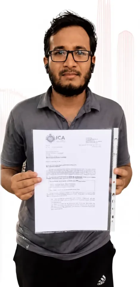 Immigration Express client holding an ICA letter