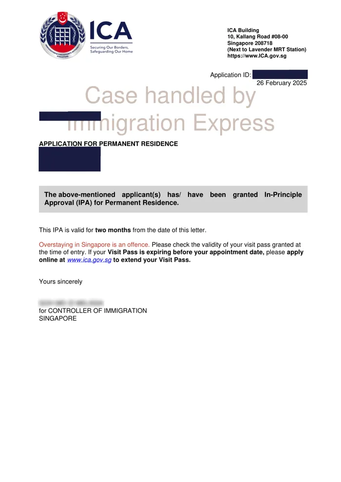 Redacted ICA letter: Family of three, Feb 2025