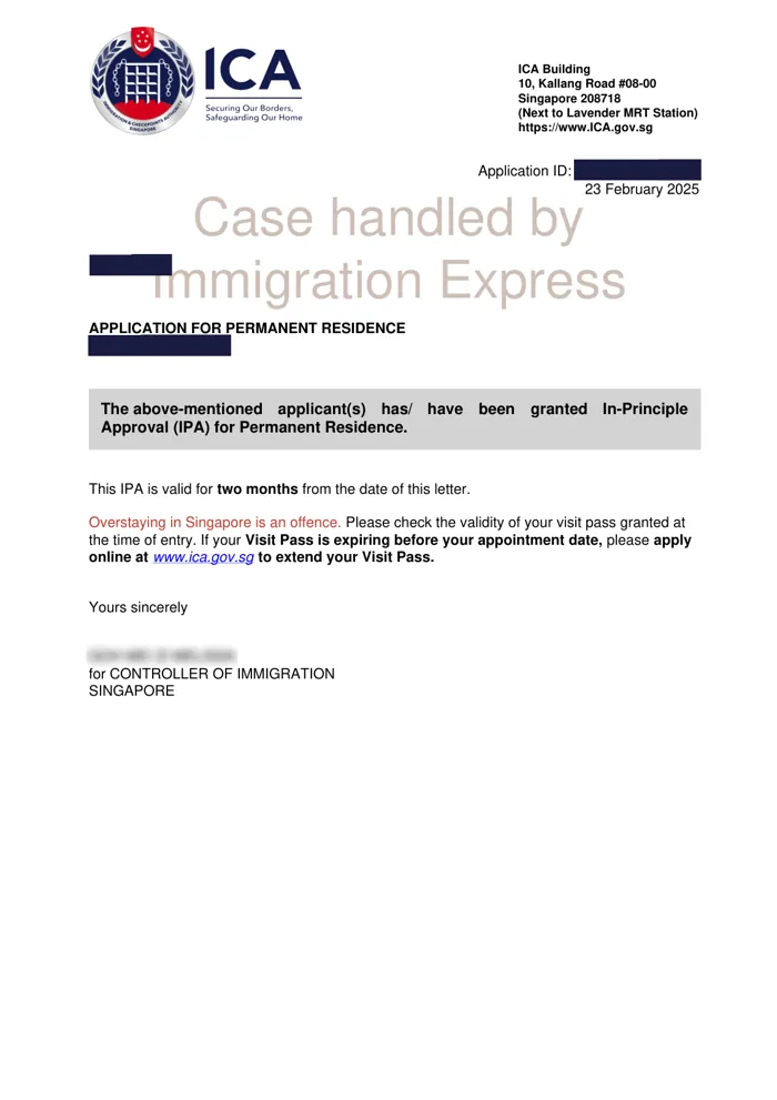 Redacted ICA letter: Permanent Residence, Feb 2025