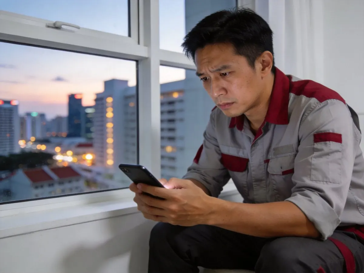 A man anxiously checking his phone